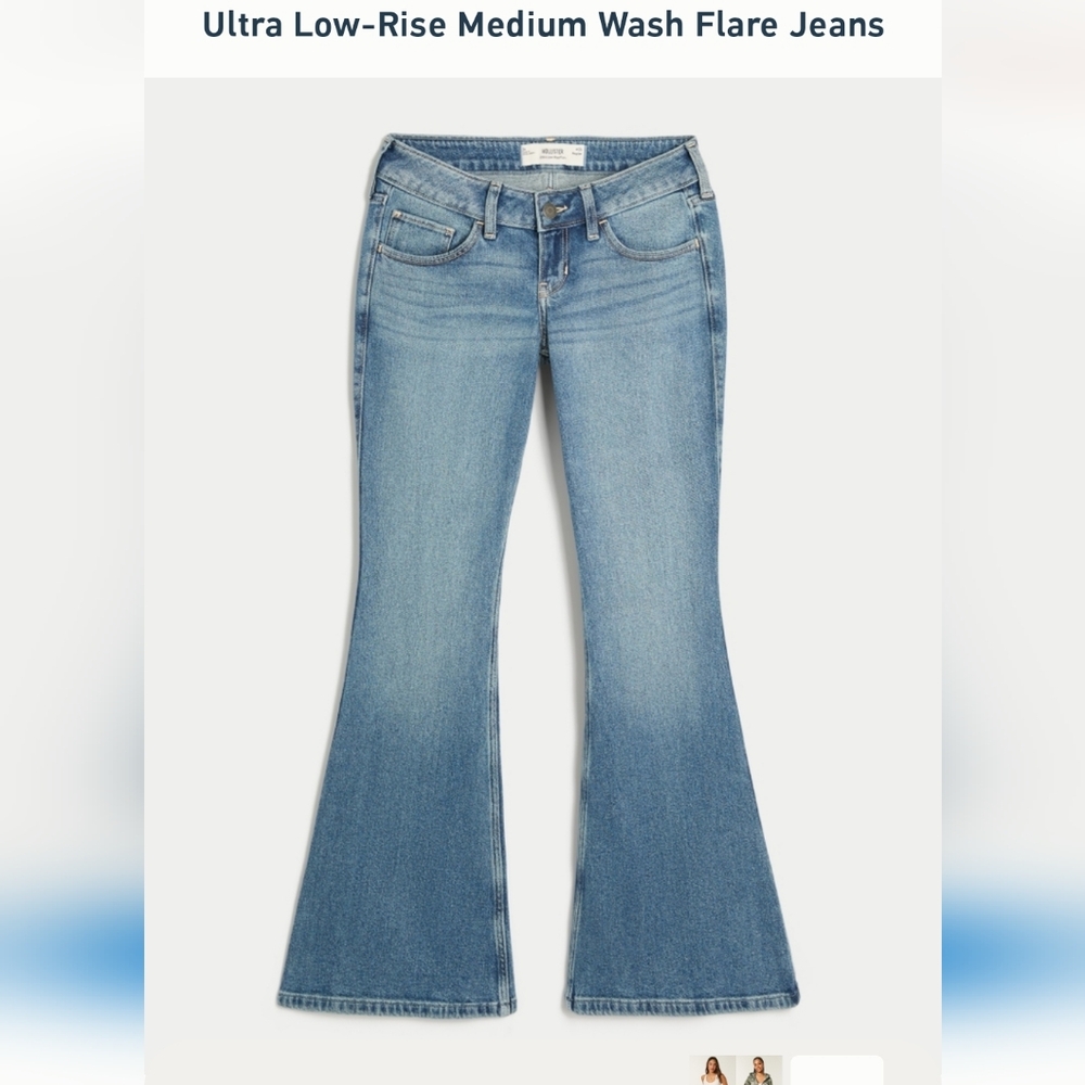 Hollister Ultra Low Rise Medium Wash Flare Jeans Size 0 (W25)